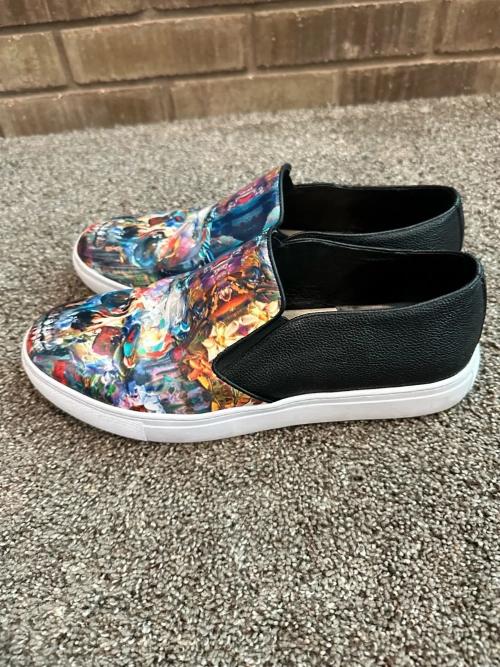 Robert Graham Happy Arts Skull Leather Slip On Sneakers 9.5 Artistic Grunge